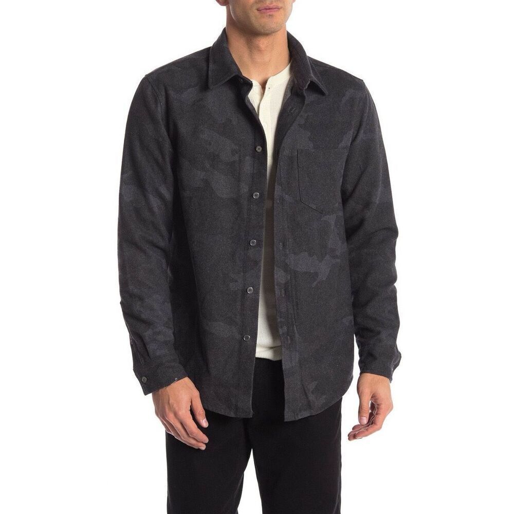 Slate & Stone Long Sleeve Camo Printed Shirt - GREY CAMO size M